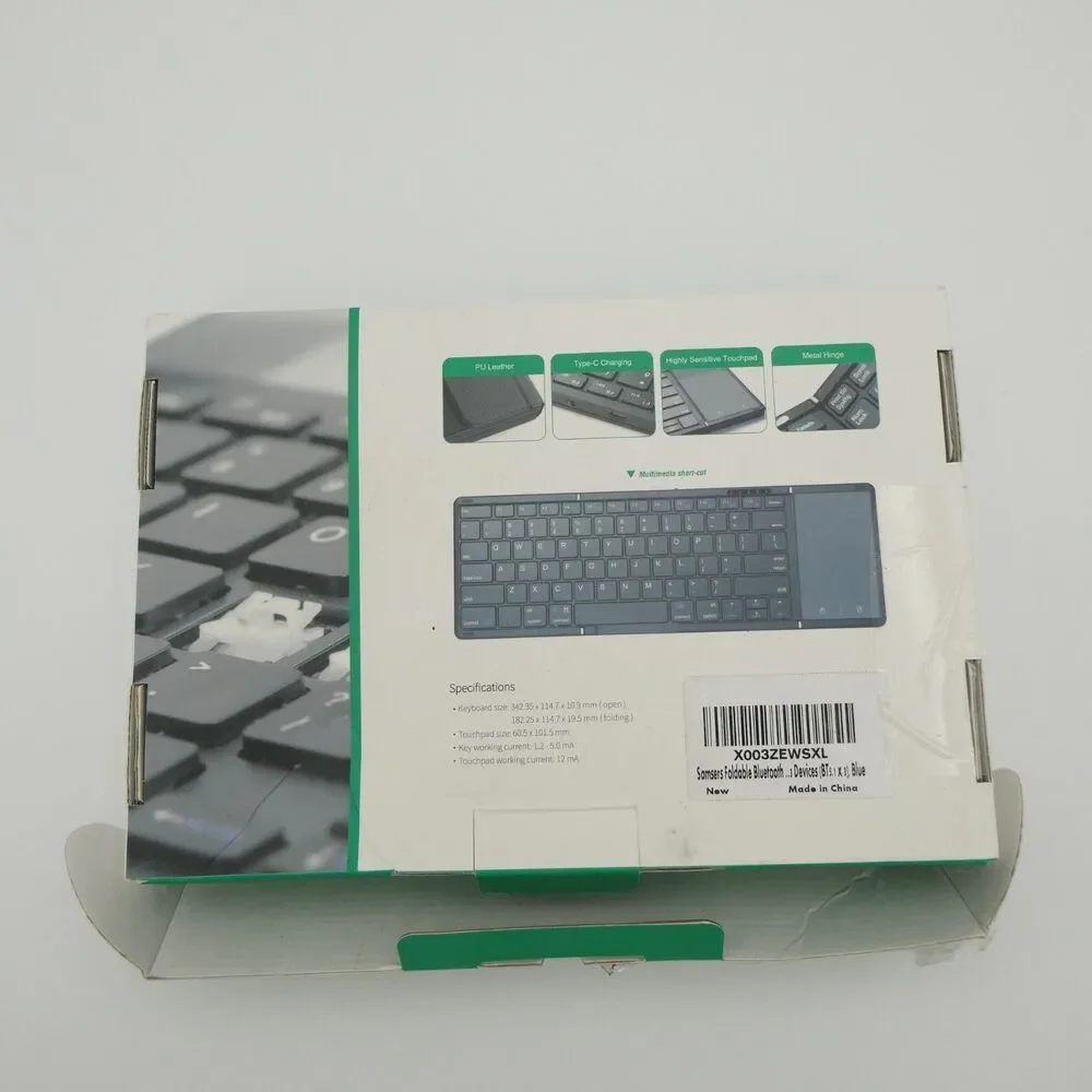 Samsers Full-Size Foldable Bluetooth Keyboard with Large Touchpad, Blue
